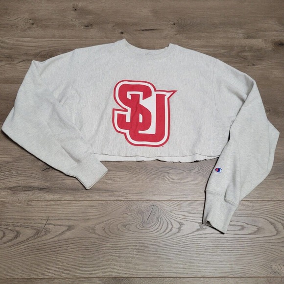 Champion Sweatshirt Womens Large Gray Crop Reverse Weave Sweater Lounge Casual - Picture 1 of 7